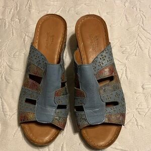 Spring Step Blue and Multicolor Leather Mules